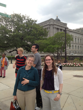 Karen Falk and Tessa Sobol of the Textile Museum outside the Library of Congress.