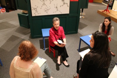 Discussing exhibitions with Curator Karen Falk.
