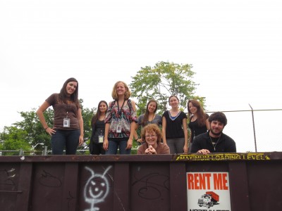 2013 Summer interns [Front Row] Clare, Erin, Kathleen, Todd [Back] Kathy, Marissa, Elaine, Trillion had so much fun at the dumpster party, we took their “class picture” inside the dumpster.
