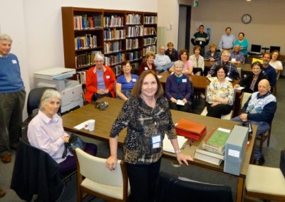 Edie speaking to a group from the Jewish Genealogical Society of MD.