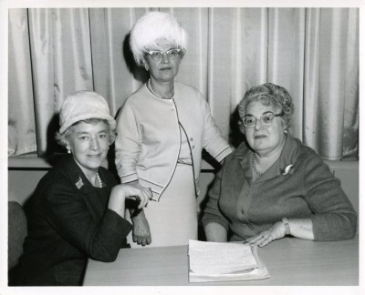 Double trouble!  Two out of three women have been identified with conflicting names. Left to Right: 1. Nan Rothhultz 2. Dottie Levin OR Reba (Rebecca) Cohen 3. Lucille Colliver OR Laura Rubin Lafferman 