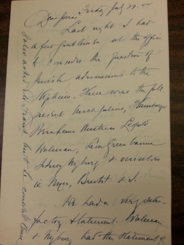 Harry’s July 21, 1922 letter to Jonas describing quotas at Hopkins.  One of the most difficult aspects of my research has been deciphering Harry’s handwriting!