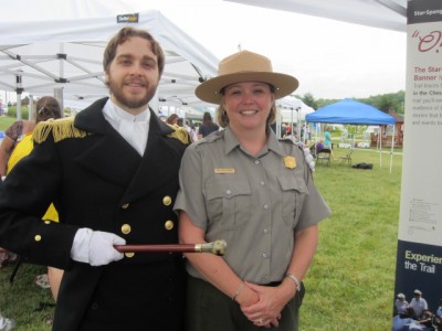 Mendes meets Facebook friend Ranger Abbi Wicklein-Bayne at the Battle of Bladensburg Commemoration.