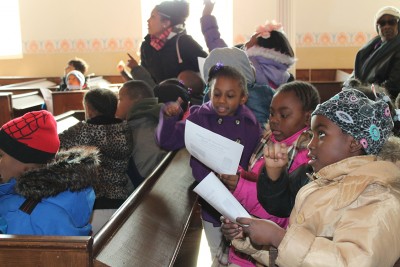 City Springs Elementary School students in the Lloyd Street Synagogue.