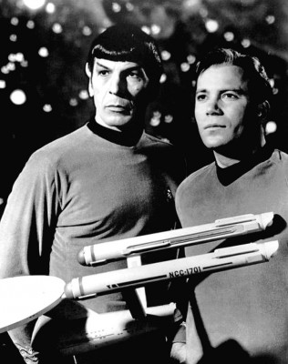 Publicity photo of Leonard Nimoy and William Shatner as Mr. Spock and Captain Kirk from the television program Star Trek, 1968. Courtesy of NBC Television.