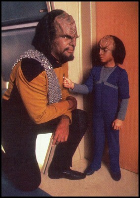 Worf and his son Alexander on the Enterprise. Via flickr user bootsartemis.