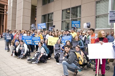 "On Friday, May 1st, we brought the Jewish community together and marched in solidarity with our neighbors to City Hall, where we rallied in the name of #JusticeForFreddie. " Photo by Marc Shapiro/Baltimore Jewish Times. 