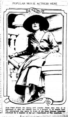 Scan of newspaper image of Pearl White.