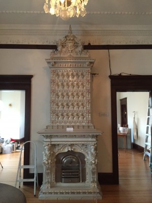 One of many elaborately tiled fireplaces at the American Swedish Institute.
