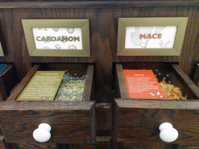 A close up of the spice drawers
