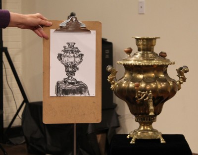 At yesterday’s workshop I attempted to draw my challenging still life, and it was challenging… but my samovar came out much better.  Gift of Hadassah Greater Baltimore. JMM 1979.34.1