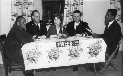 Rehfeld participates in a radio program with police and community members, during her stint as education director at the Citizen's Planning and Housing Association in the 1960s. Courtesy of Carla Wolf Rosenthal.
