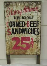Painted metal and wood sign advertising Attman’s corned beef sandwiches., c. 1930. JMM 1992.121.1