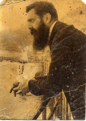 Theodor Herzl, from a 1901 photographic postcard. Gift of Edith Cohen Roth, JMM 2004.15.2