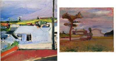 Thank goodness for the internet - and wikiArt! Here's Chabot Valley (1955) and Corsican Landscape (1898), two of the images paired in the exhibit.