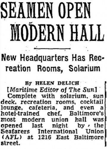 “Seamen Open Modern Hall,” The Baltimore Sun, November 11, 1954.