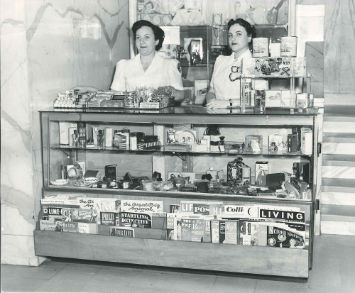 While on Monument Street, Sinai Hospital’s gift shop was tucked under the stairs and staffed by white uniformed volunteers. Photo c. 1940, Sussman-Ochs Studio. Courtesy of Sinai Hospital of Baltimore, CP 14.2015.002.