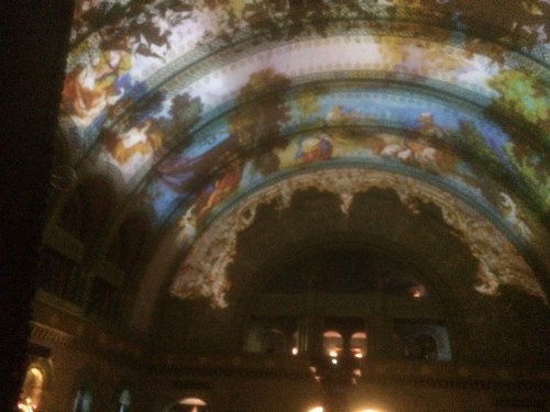 Projections on the ceiling of Union Station in St Louis.