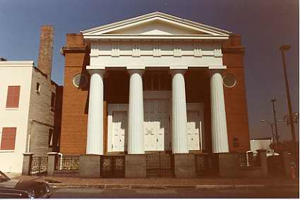 Color snapshot of the Lloyd Street Synagogue facade, c. 1982.