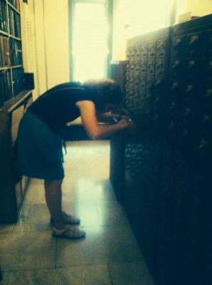 Checking out an old school card catalog.