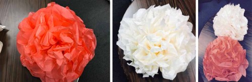 One Flower. Two Flower. Coral Flower. White Flower.. It was raining tissue paper flowers in the office.