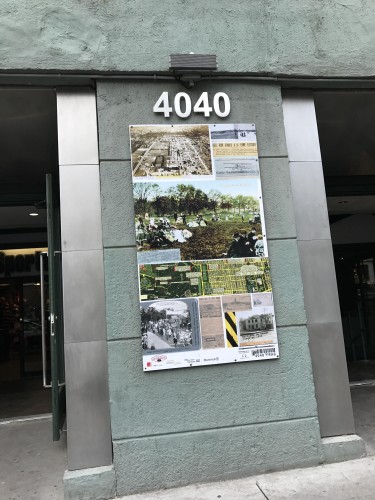 4040 Boulevard Saint Laurent is the seven story address of the Museum of Jewish Montreal. This placard on the building tells of its past history as a garment factory with extensive Jewish history.