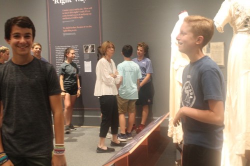 Campers exploring the exhibit without the aid of a scavenger hunt