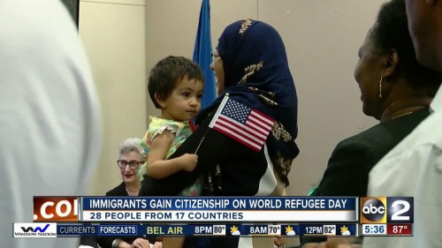 News coverage of the Jewish Museum’s Naturalization Ceremony. Image from ABC2 News.