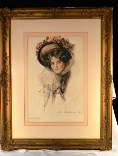 Painting (original) of "The Baltimore Girl," created for Hutzler's by Harrison Fisher c. 1907.  JMM 1989.208.1