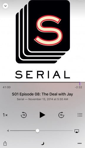 Serial, the podcast I often listen to while doing work in the basement. As Serial is professionally recorded listening to it helped us with our voice inflection and editing.