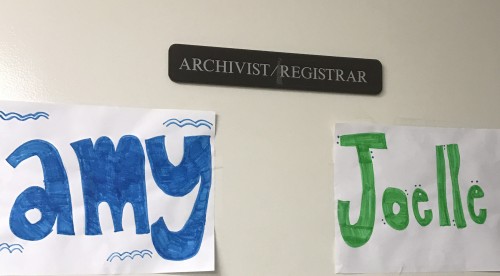In the basement, but not forgotten. Our fellow interns made us these name signs!