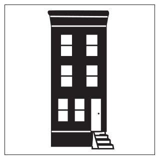 A black and white illustration of a Baltimore row home.