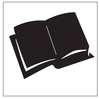 A black and white illustration of an open book.