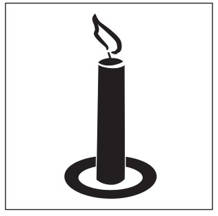 A black and white illustration of a lit candle.