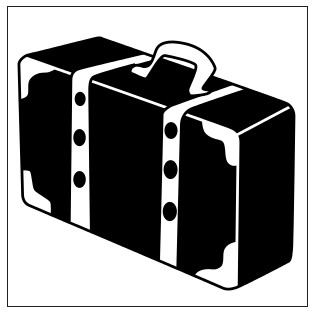 A black and white illustration of a traveling trunk.