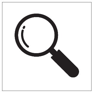 A black and white illustration of a magnifying glass.