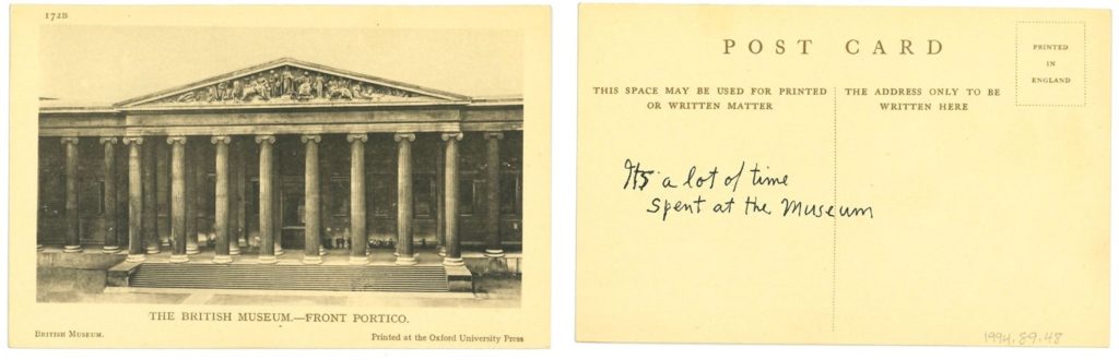 Unsent postcard showing the British Museum.